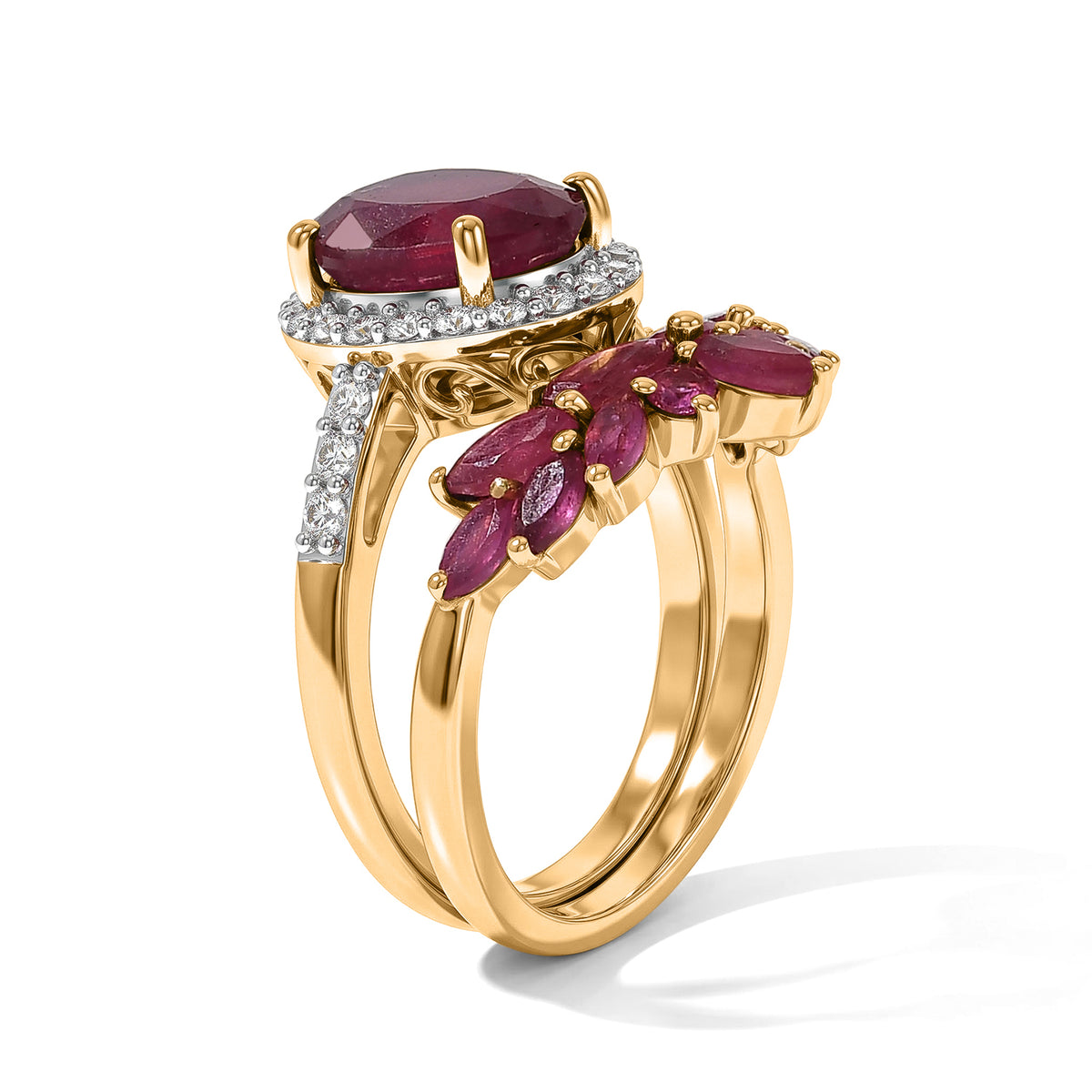 Set of 2 -  African Ruby,  White Zircon,  Kanchanaburi Blue Sapphire Stackable Ring in 18K YG Vermeil Sterling Silver 2.39 ct  Silver Wt. 6 Gms  6.383  Ct. 4538832 5