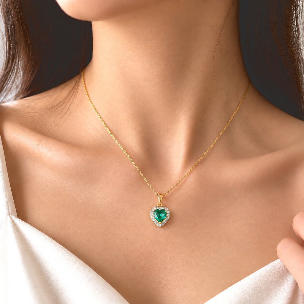 Luxuriant - AAA Lab Grown Columbian Emerald & Lab Grown Diamond (SI/G-H) Pendant with Chain (Size 20) in 18K Vermeil Yellow Gold Plated Sterling Silver 4.40 Ct._4538920_1