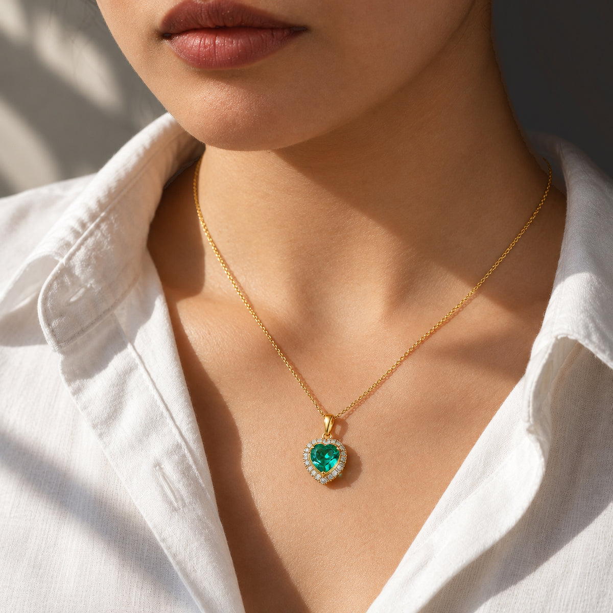 Luxuriant - AAA Lab Grown Columbian Emerald &amp; Lab Grown Diamond (SI-G-H) Pendant with Chain (Size 20) in 18K Vermeil Yellow Gold Plated Sterling Silver 4.40 Ct. 4538920 2