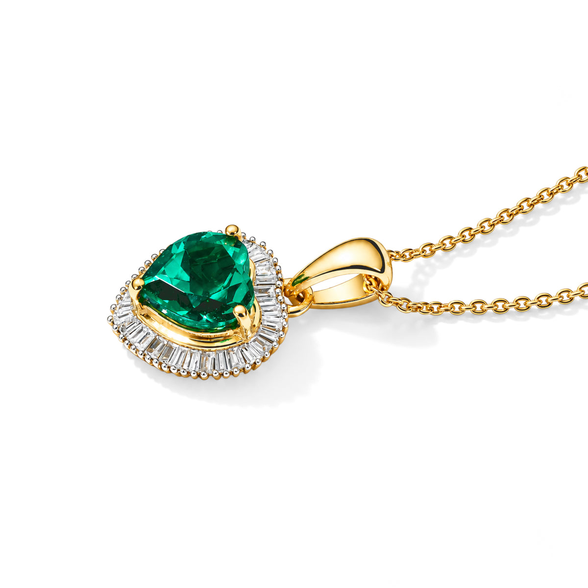 Luxuriant - AAA Lab Grown Columbian Emerald &amp; Lab Grown Diamond (SI-G-H) Pendant with Chain (Size 20) in 18K Vermeil Yellow Gold Plated Sterling Silver 4.40 Ct. 4538920 3