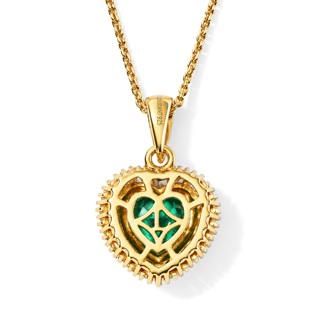 Luxuriant - AAA Lab Grown Columbian Emerald & Lab Grown Diamond (SI/G-H) Pendant with Chain (Size 20) in 18K Vermeil Yellow Gold Plated Sterling Silver 4.40 Ct._4538920_4