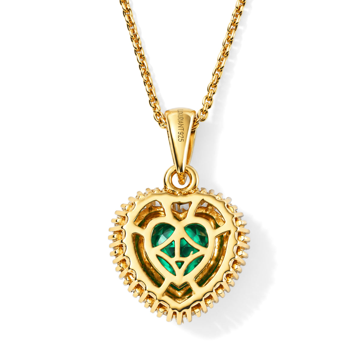 Luxuriant - AAA Lab Grown Columbian Emerald &amp; Lab Grown Diamond (SI-G-H) Pendant with Chain (Size 20) in 18K Vermeil Yellow Gold Plated Sterling Silver 4.40 Ct. 4538920 4