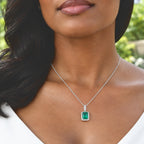 Luxuriant - AAA Lab Grown Columbian Emerald & Lab Grown Diamond (SI/G-H) Pendant with Chain (Size 20) in Rhodium Overlay Sterling Silver 3.30 Ct._4538924_1
