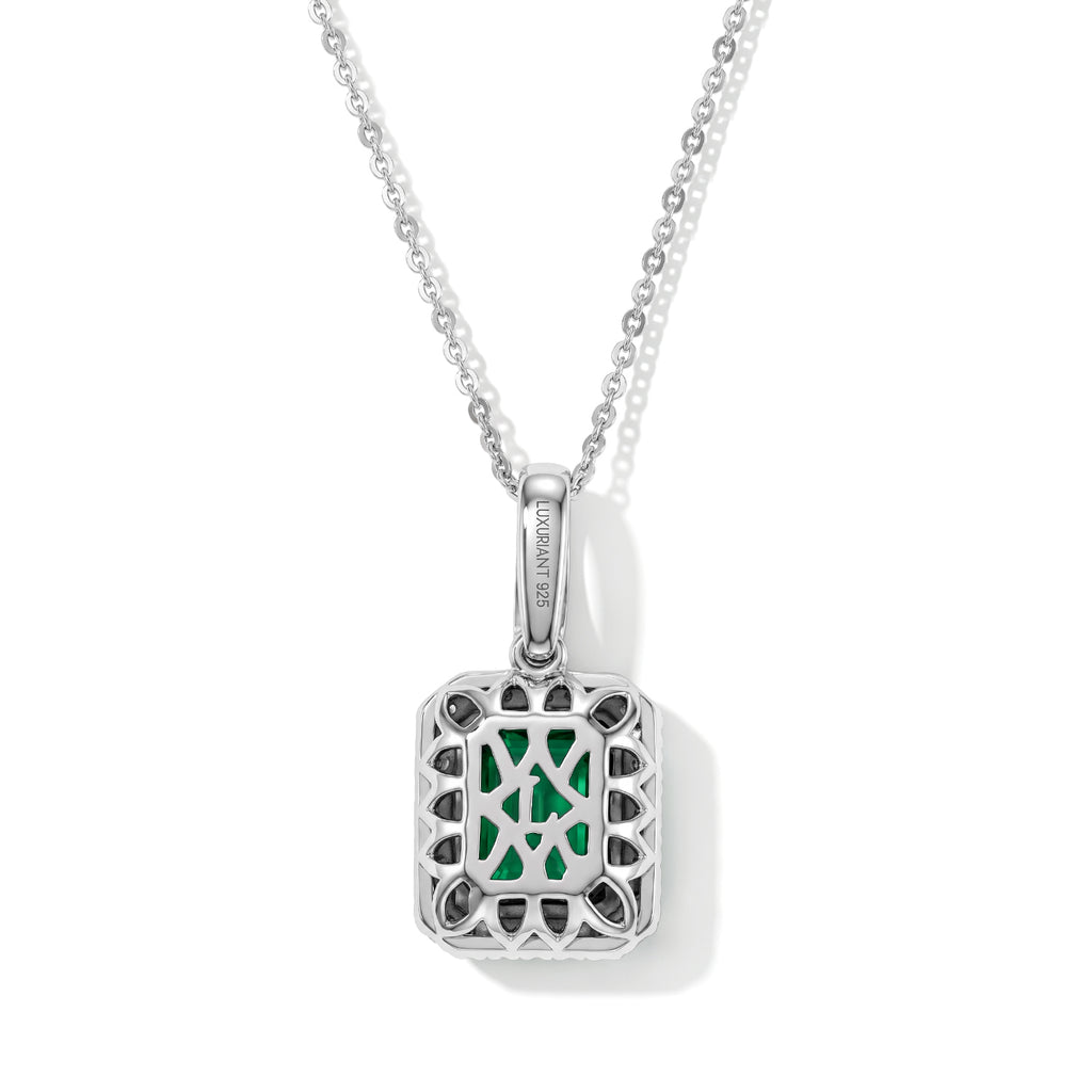 Luxuriant - AAA Lab Grown Columbian Emerald & Lab Grown Diamond (SI/G-H) Pendant with Chain (Size 20) in Rhodium Overlay Sterling Silver 3.30 Ct._4538924_4
