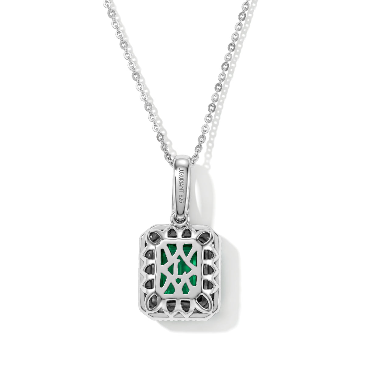 Luxuriant - AAA Lab Grown Columbian Emerald &amp; Lab Grown Diamond (SI-G-H) Pendant with Chain (Size 20) in Rhodium Overlay Sterling Silver 3.30 Ct. 4538924 4