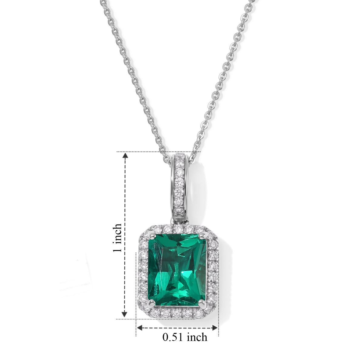 Luxuriant - AAA Lab Grown Columbian Emerald &amp; Lab Grown Diamond (SI-G-H) Pendant with Chain (Size 20) in Rhodium Overlay Sterling Silver 3.30 Ct. 4538924 5