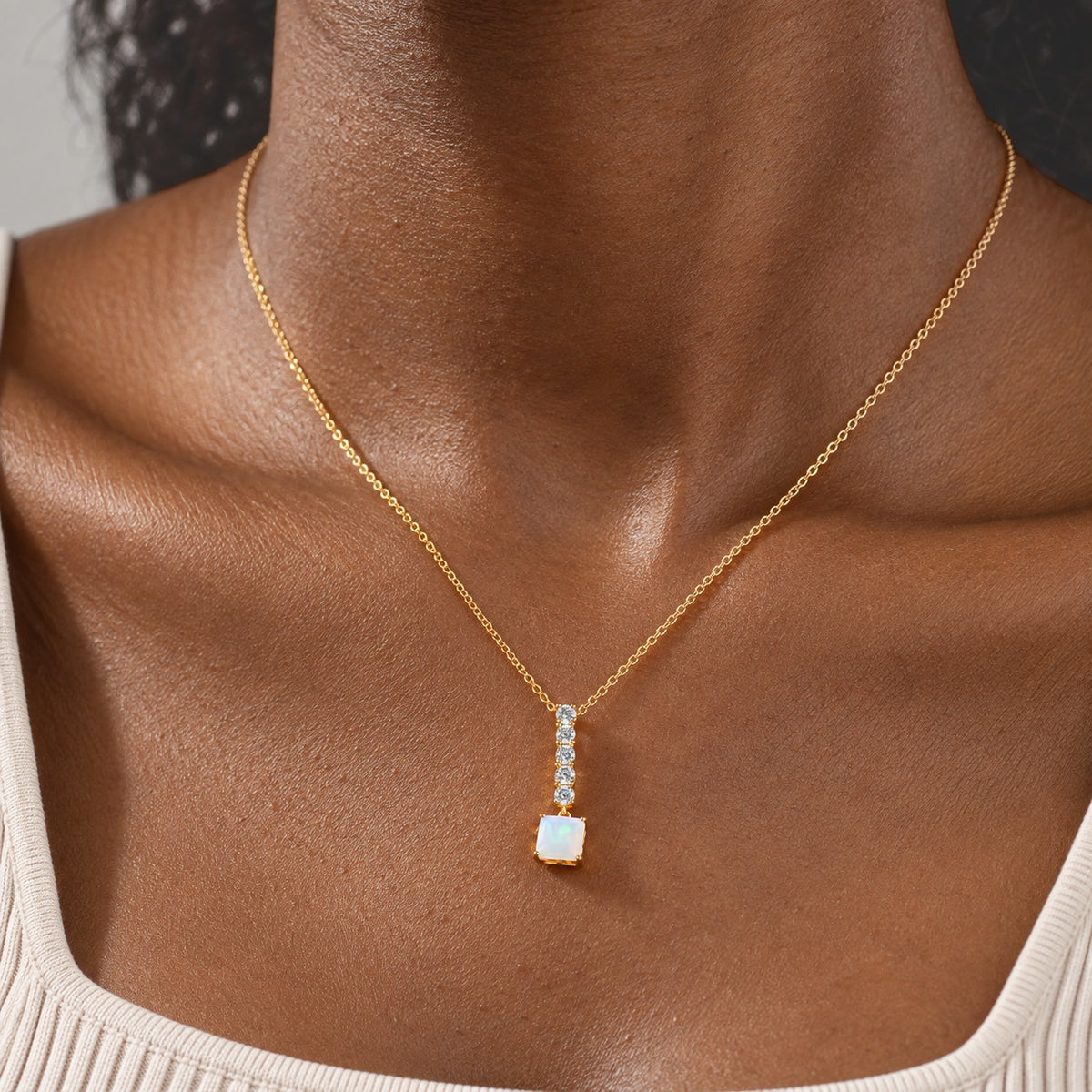 Ethiopian Opal,  Moissanite Pendant with Chain (Size 20) Mix Metal 0.50 ct  1.600  Ct. 4538936 1