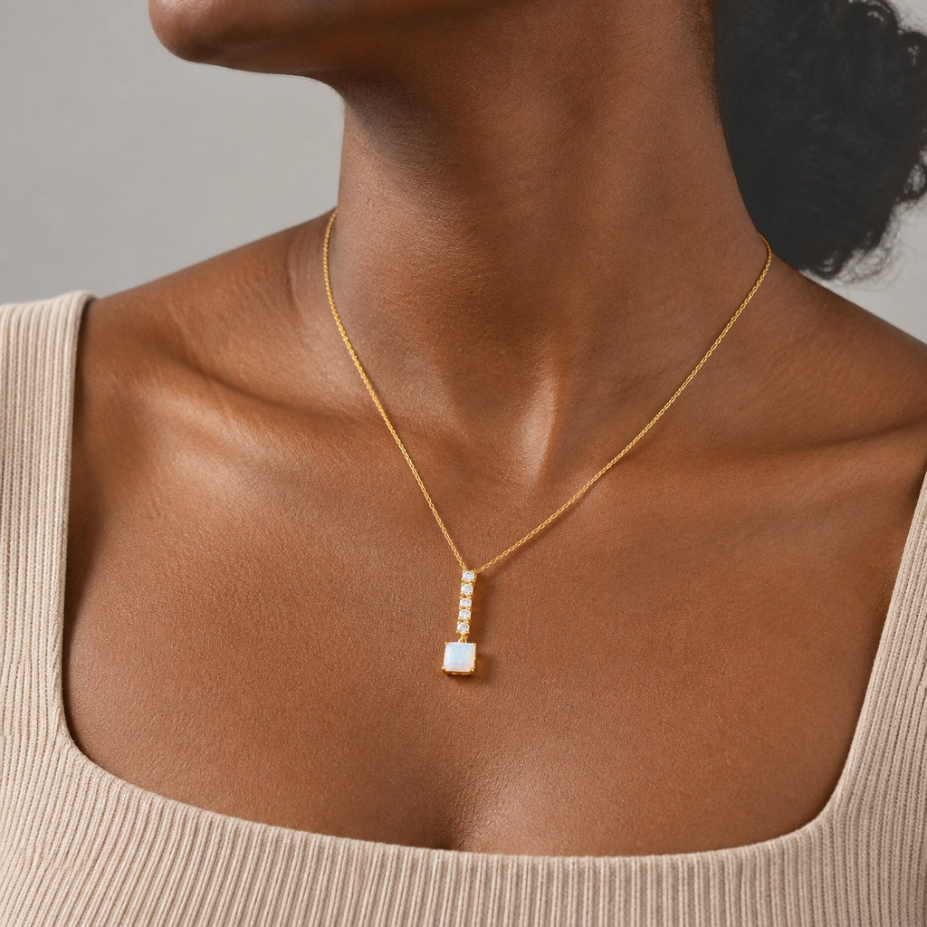 Ethiopian Opal,  Moissanite Pendant with Chain (Size 20) Mix Metal 0.50 ct  1.600  Ct._4538936_2