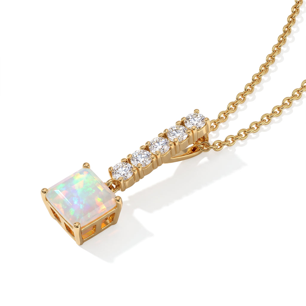 Ethiopian Opal,  Moissanite Pendant with Chain (Size 20) Mix Metal 0.50 ct  1.600  Ct._4538936_3