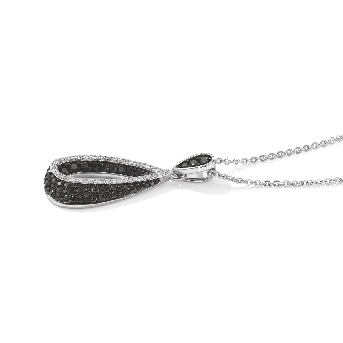 D'Joy - Black Diamond &amp; White Diamond Pendant with Chain (Size 20) in Rhodium Overlay Sterling Silver 0.50 Ct. 4538989 3