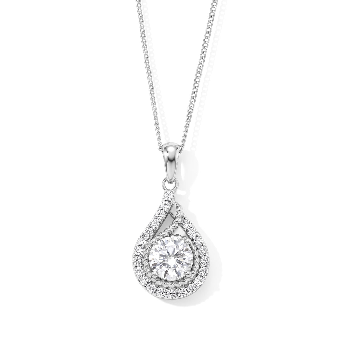 D'Joy - Moissanite Pendant with Chain (Size 18) in Rhodium Overlay Sterling Silver 1.50 Ct. 4539005 0