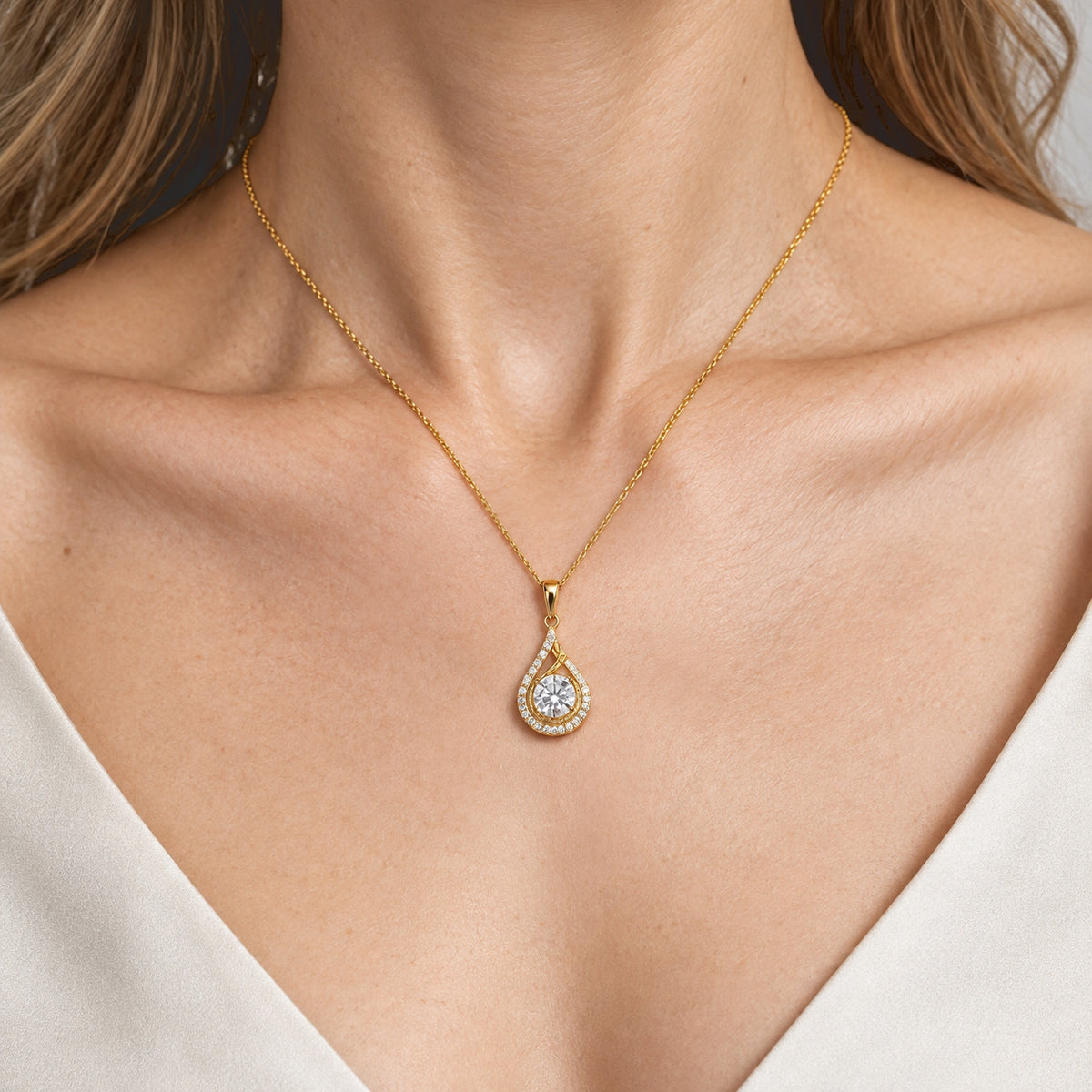 D'Joy - Moissanite Pendant with Chain (Size 18) in Yellow Gold Plated Sterling Silver 1.50 Ct. 4539007 2