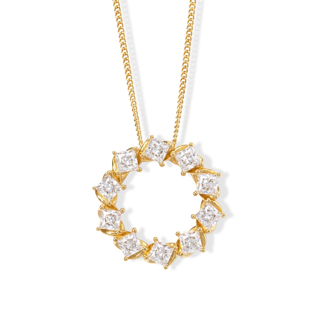 D'Joy - Moissanite Pendant with Chain (Size 18) in Yellow Gold Plated Sterling Silver 1.70 Ct._4539010