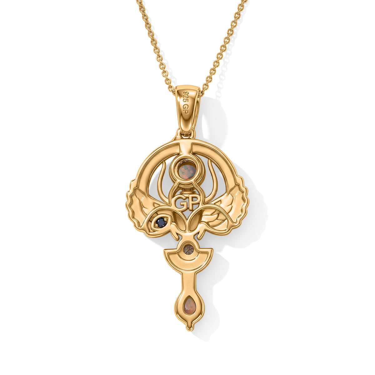 GP - AAA Ethiopian Opal, Blue Sapphire &amp; White Zircon Pendant with Chain (Size 20) in Yellow Gold Plated Sterling Silver 0.40 Ct. 4539128 5