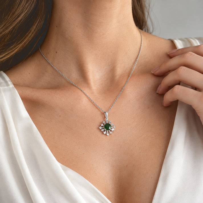 Natural Chrome Diopside, White Zircon Pendant with Chain (Size 20) in Platinum Overlay Sterling Silver 0.24 ct 1.690 Ct. 4539139 2