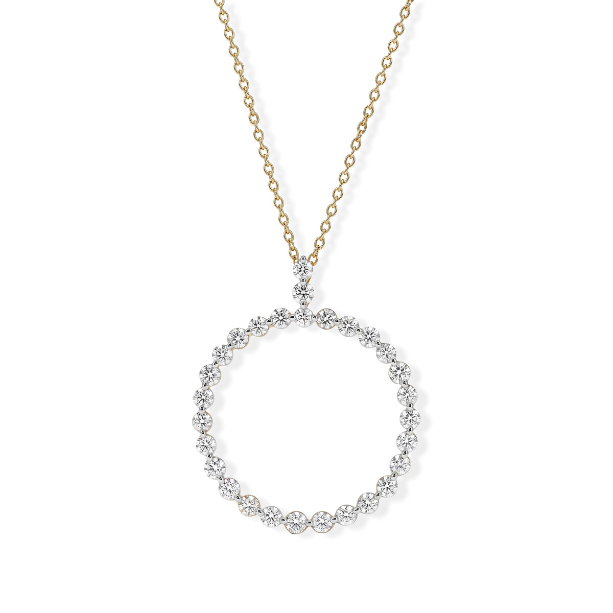D'Joy - Natural White Diamond (I3-G-H) Circular Pendant with Chain (Size 18-2 Ext) in 18K Vermeil Yellow Gold Plated Sterling Silver 1.00 Ct. 4539227 0