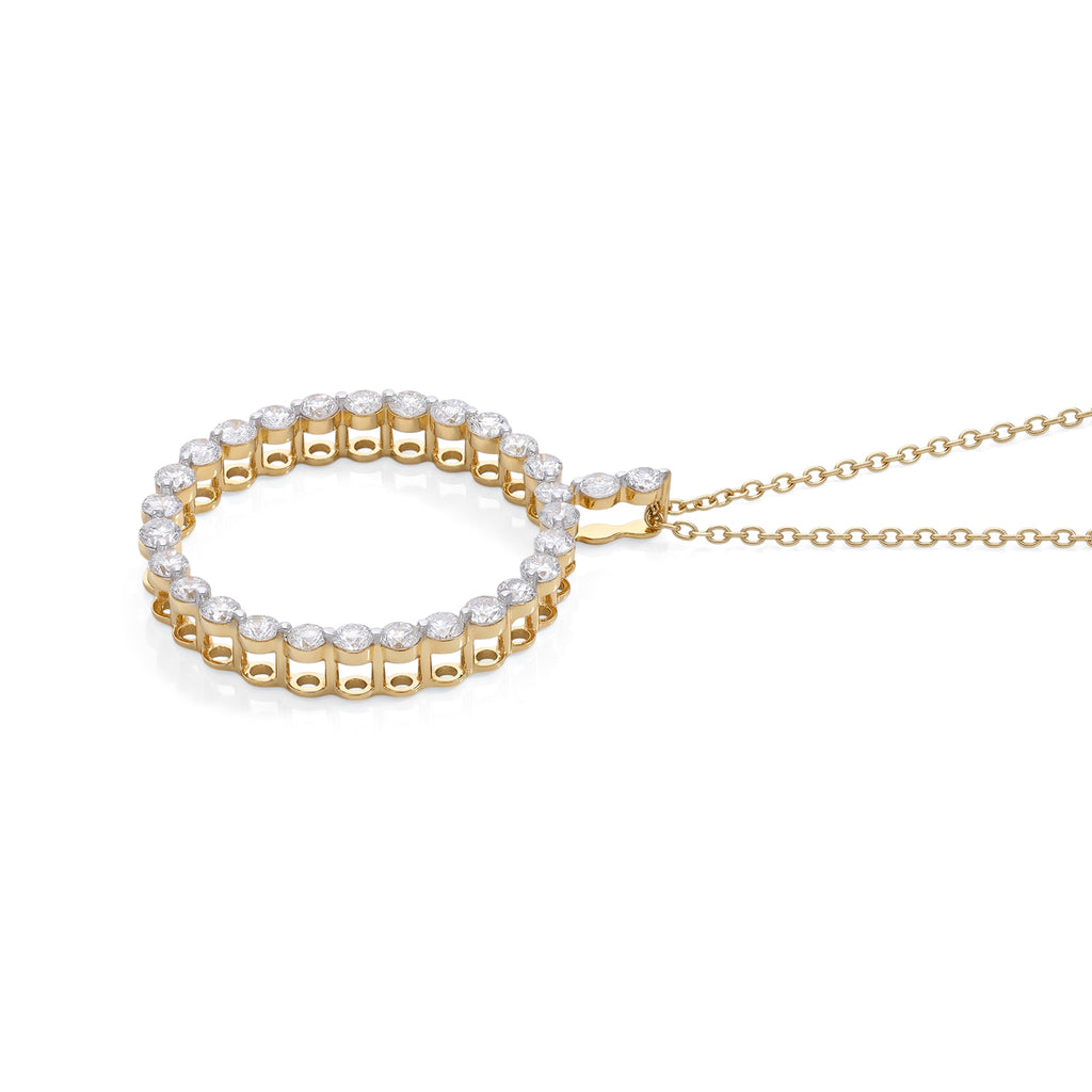 D'Joy - Natural White Diamond (I3/G-H) Circular Pendant with Chain (Size 18+2 Ext) in 18K Vermeil Yellow Gold Plated Sterling Silver 1.00 Ct._4539227_3