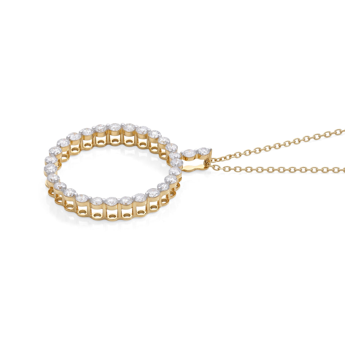 D'Joy - Natural White Diamond (I3-G-H) Circular Pendant with Chain (Size 18-2 Ext) in 18K Vermeil Yellow Gold Plated Sterling Silver 1.00 Ct. 4539227 3
