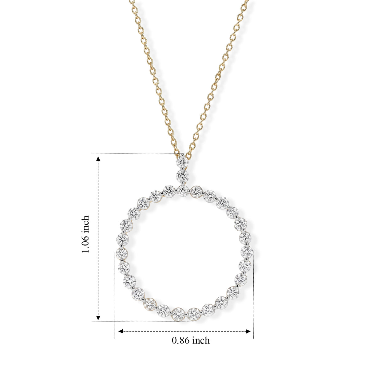 D'Joy - Natural White Diamond (I3-G-H) Circular Pendant with Chain (Size 18-2 Ext) in 18K Vermeil Yellow Gold Plated Sterling Silver 1.00 Ct. 4539227 4