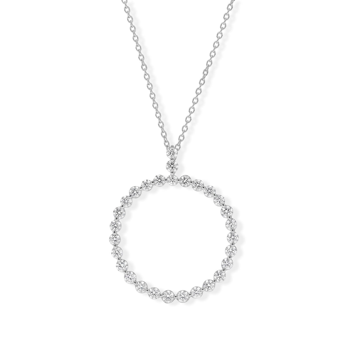 D'Joy - Natural White Diamond (I3-G-H) Circular Pendant with Chain (Size 18-2 Ext) in Rhodium Overlay Sterling Silver 1.00 Ct. 4539230 0