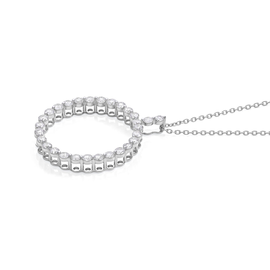 D'Joy - Natural White Diamond (I3/G-H) Circular Pendant with Chain (Size 18+2 Ext) in Rhodium Overlay Sterling Silver 1.00 Ct._4539230_3