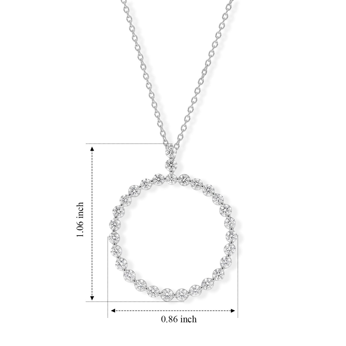 D'Joy - Natural White Diamond (I3-G-H) Circular Pendant with Chain (Size 18-2 Ext) in Rhodium Overlay Sterling Silver 1.00 Ct. 4539230 4