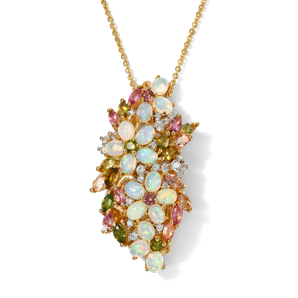 Ethiopian Opal,  Multi-Tourmaline,  White Zircon Pendant with Chain (Size 20) in 18K YG Vermeil Sterling Silver 2.77 ct  Silver Wt. 7.35 Gms  4.690  Ct._4539752