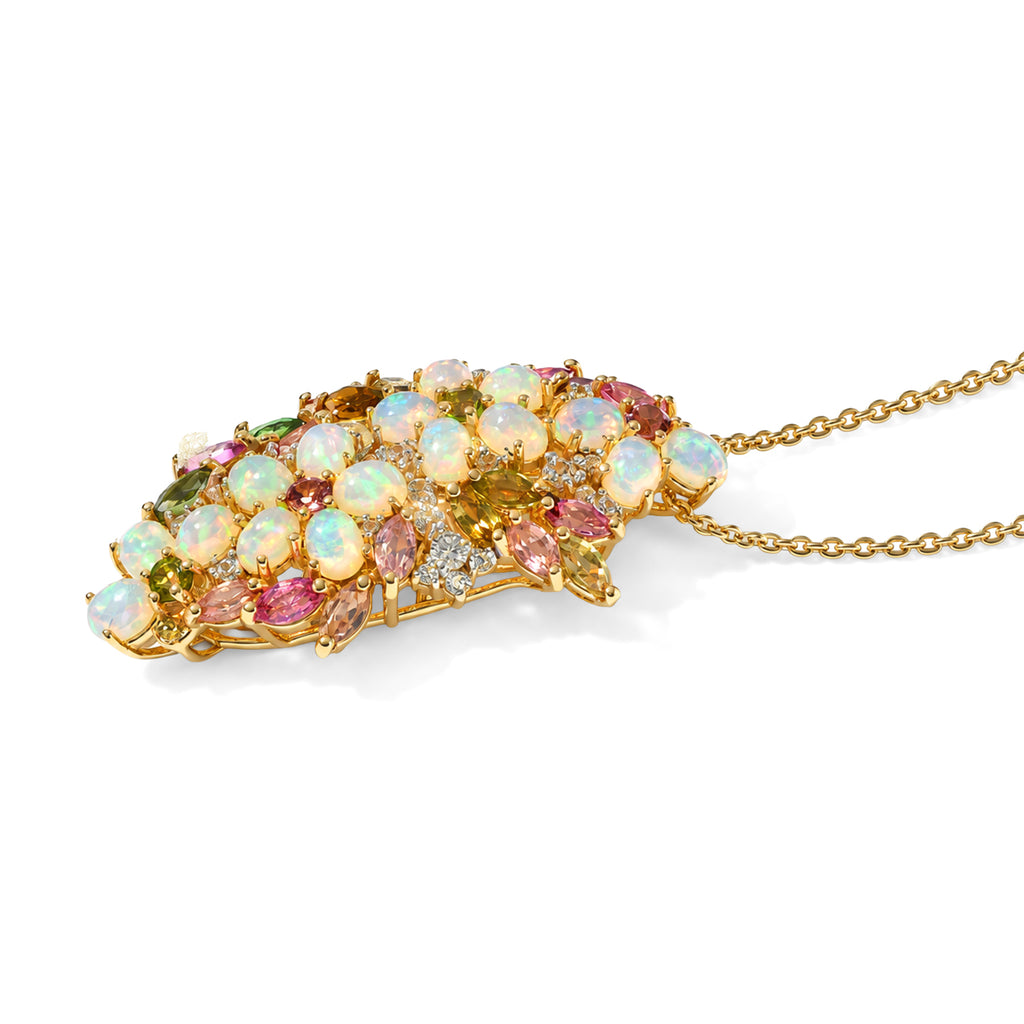 Ethiopian Opal,  Multi-Tourmaline,  White Zircon Pendant with Chain (Size 20) in 18K YG Vermeil Sterling Silver 2.77 ct  Silver Wt. 7.35 Gms  4.690  Ct._4539752_3