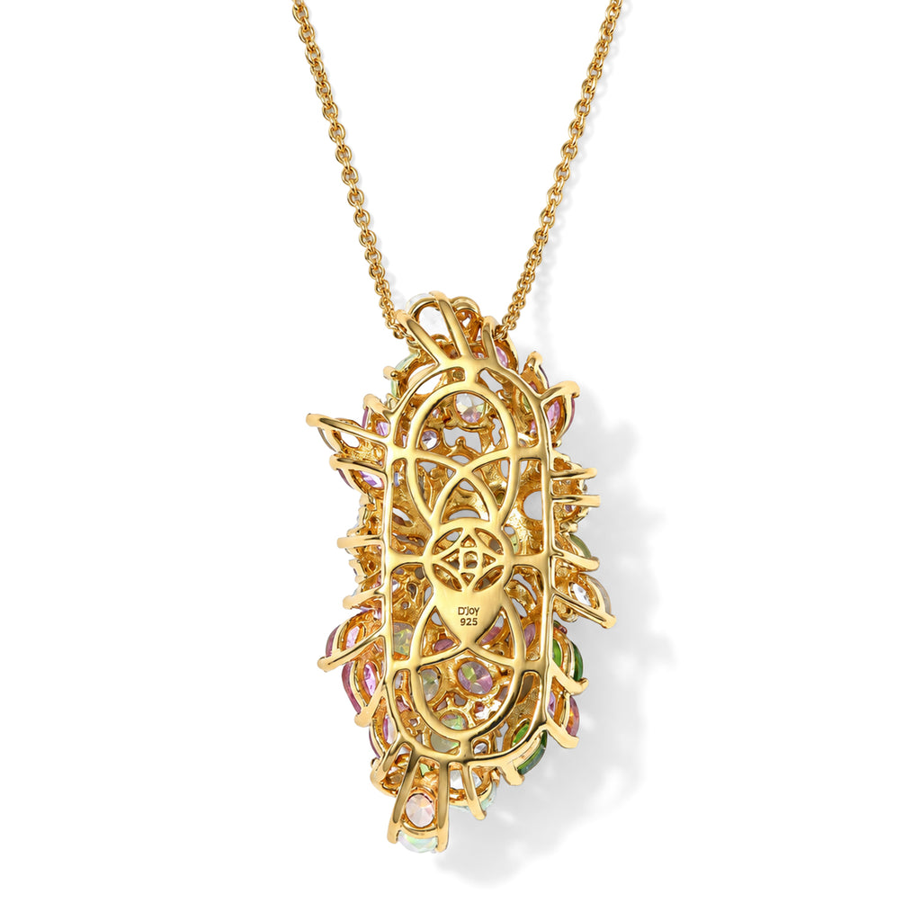 Ethiopian Opal,  Multi-Tourmaline,  White Zircon Pendant with Chain (Size 20) in 18K YG Vermeil Sterling Silver 2.77 ct  Silver Wt. 7.35 Gms  4.690  Ct._4539752_4