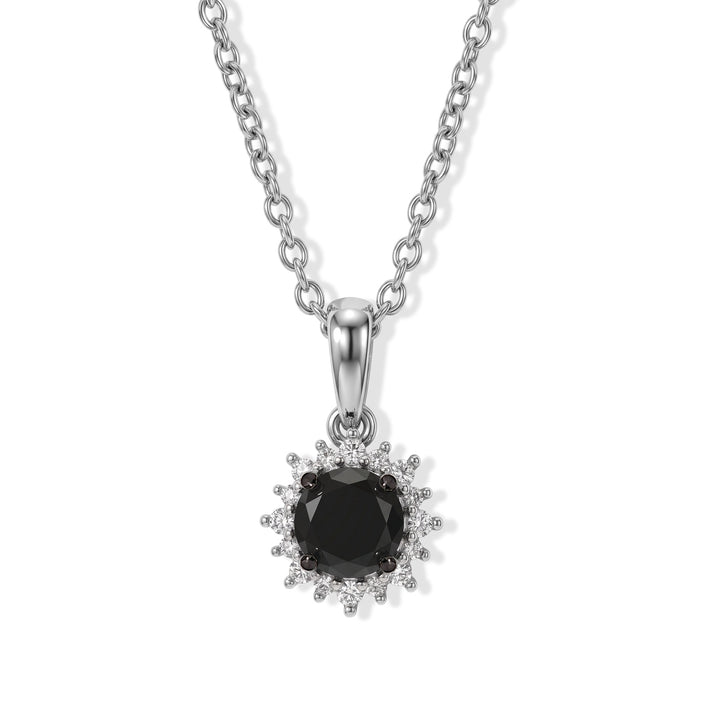 D'Joy - Black Diamond &amp; White Diamond Halo Pendant with Chain (Size 20) in Rhodium Overlay Sterling Silver 1.00 Ct. 4539892 1