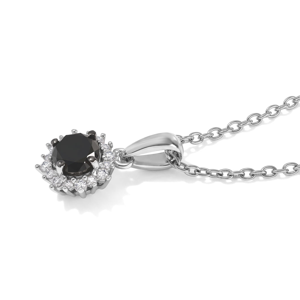 Black Diamond,  White Diamond Pendant with Chain (Size 20) in Rhodium Overlay Sterling Silver 0.16 ct  0.990  Ct._4539892_3
