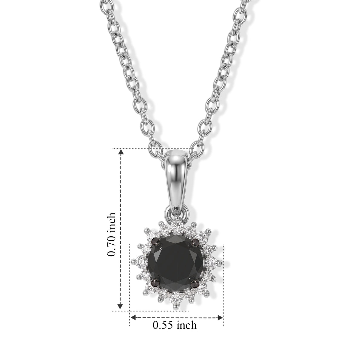 D'Joy - Black Diamond &amp; White Diamond Halo Pendant with Chain (Size 20) in Rhodium Overlay Sterling Silver 1.00 Ct. 4539892 5