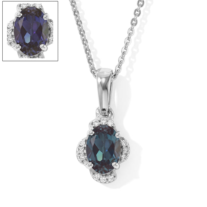 Luxuriant - AAA Lab Grown Alexandrite &amp; Lab Grown Diamond (SI/G-H) Pendant with Chain (Size 20) in Rhodium Overlay Sterling Silver 1.05 Ct. 4539928 1