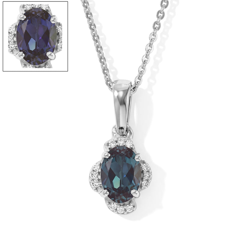 Luxuriant - AAA Lab Grown Alexandrite & Lab Grown Diamond (SI/G-H) Pendant with Chain (Size 20) in Rhodium Overlay Sterling Silver 1.05 Ct._4539928