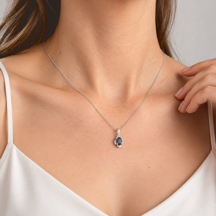 Luxuriant - AAA Lab Grown Alexandrite &amp; Lab Grown Diamond (SI/G-H) Pendant with Chain (Size 20) in Rhodium Overlay Sterling Silver 1.05 Ct. 4539928 2