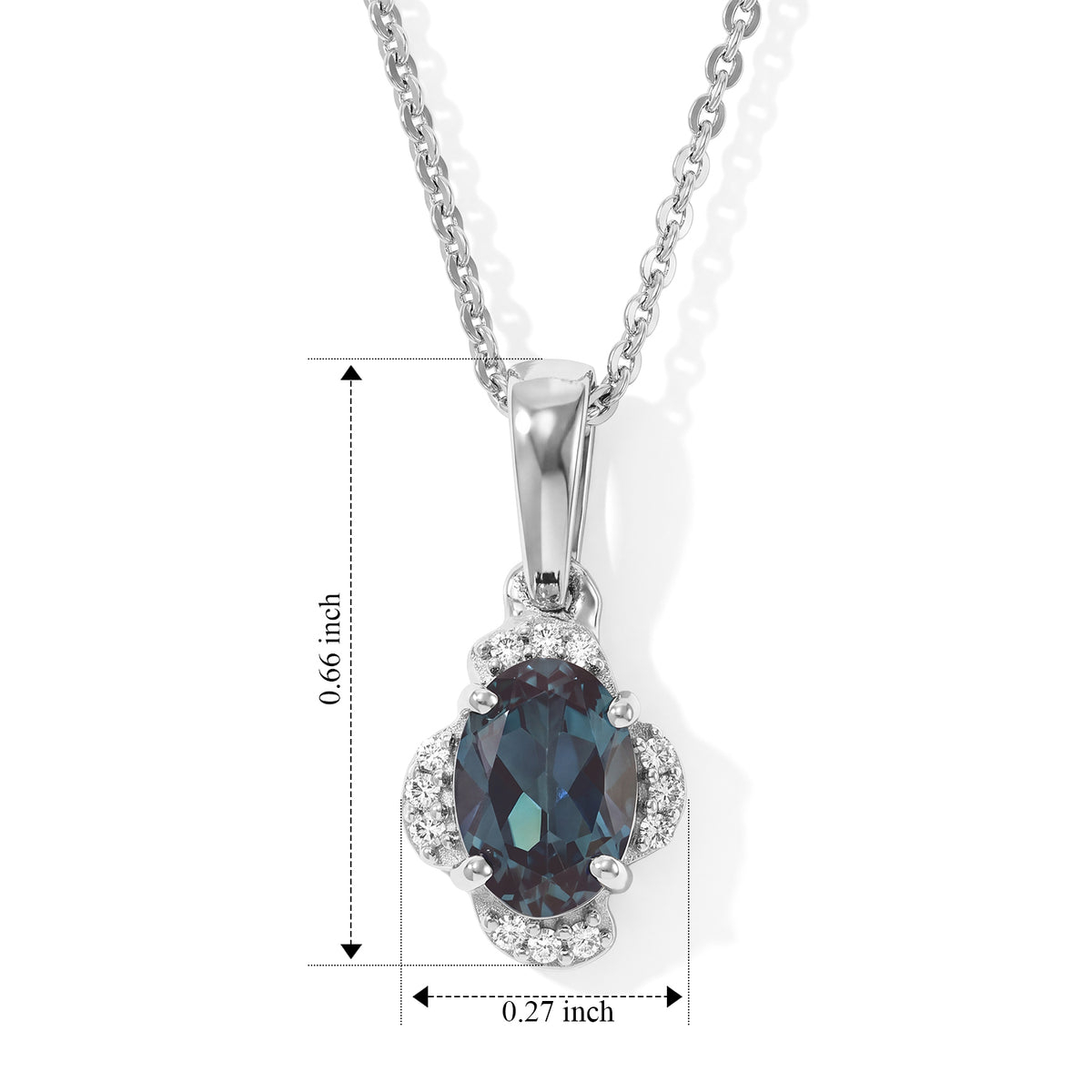 Luxuriant - AAA Lab Grown Alexandrite &amp; Lab Grown Diamond (SI/G-H) Pendant with Chain (Size 20) in Rhodium Overlay Sterling Silver 1.05 Ct. 4539928 6