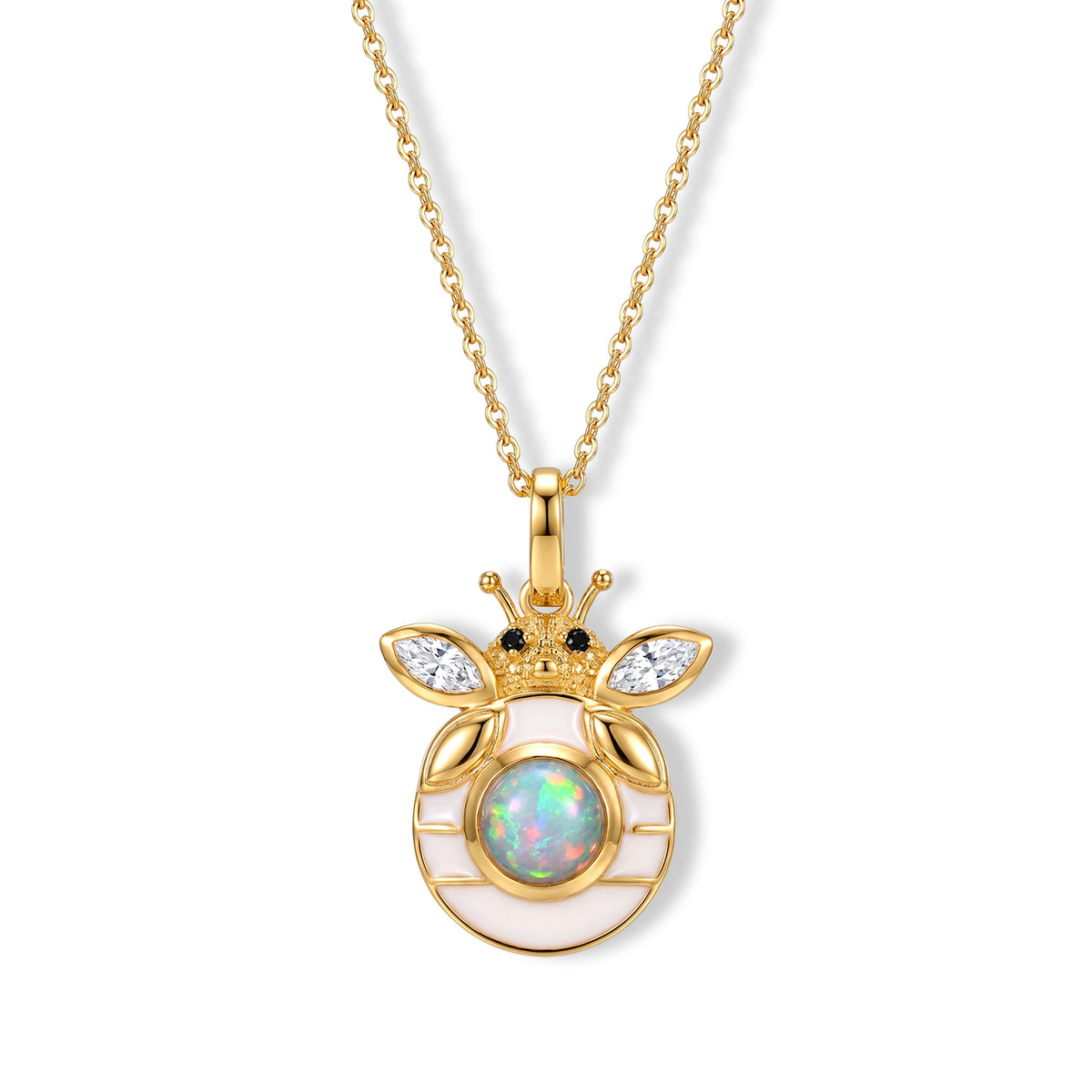 GP - AAA Ethiopian Opal, White Zircon, Black Spinel &amp; Blue Sapphire Pendant with Chain (Size 20) in Yellow Gold Plated Sterling Silver 1.00 Ct. 4539951 0