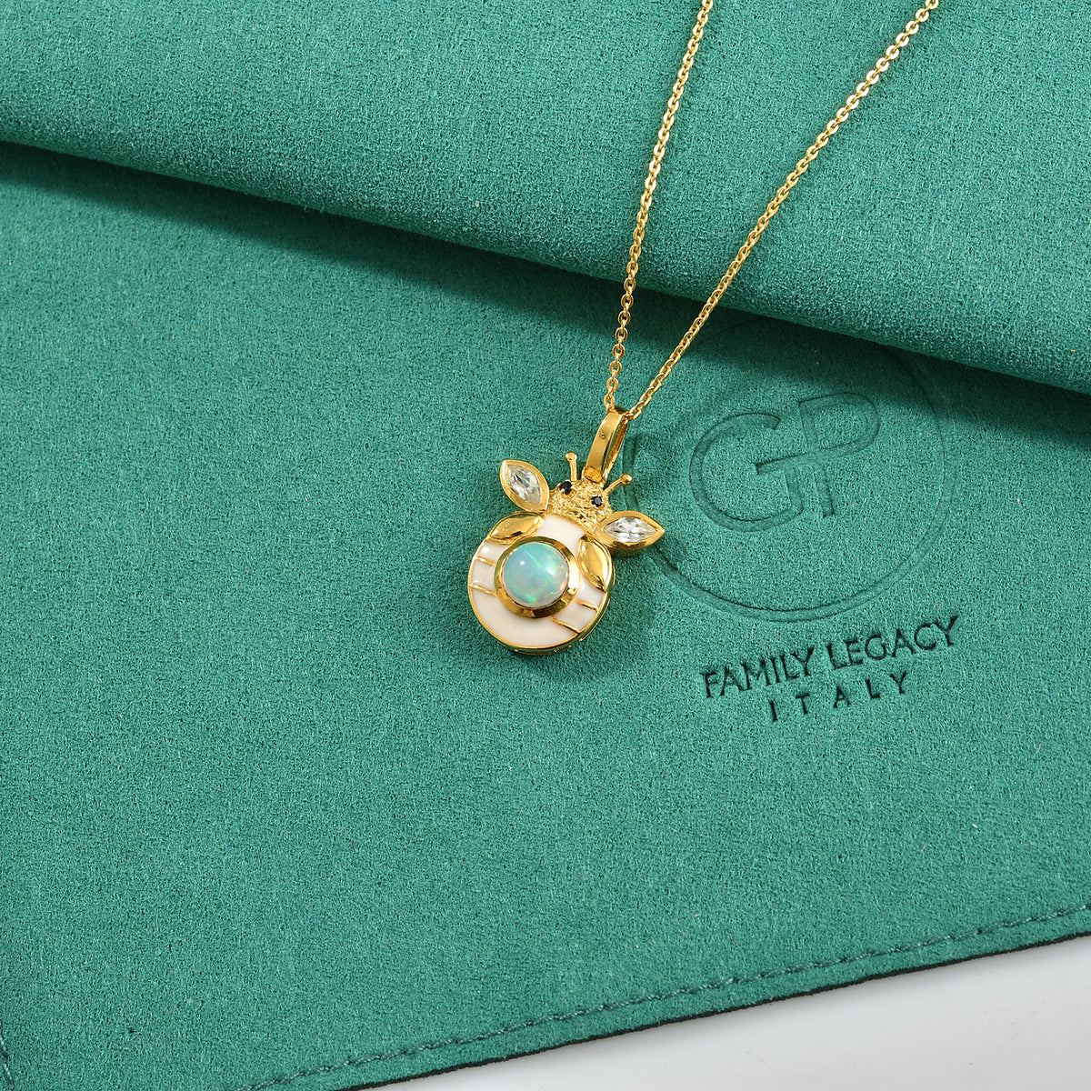GP - AAA Ethiopian Opal, White Zircon, Black Spinel &amp; Blue Sapphire Pendant with Chain (Size 20) in Yellow Gold Plated Sterling Silver 1.00 Ct. 4539951 1