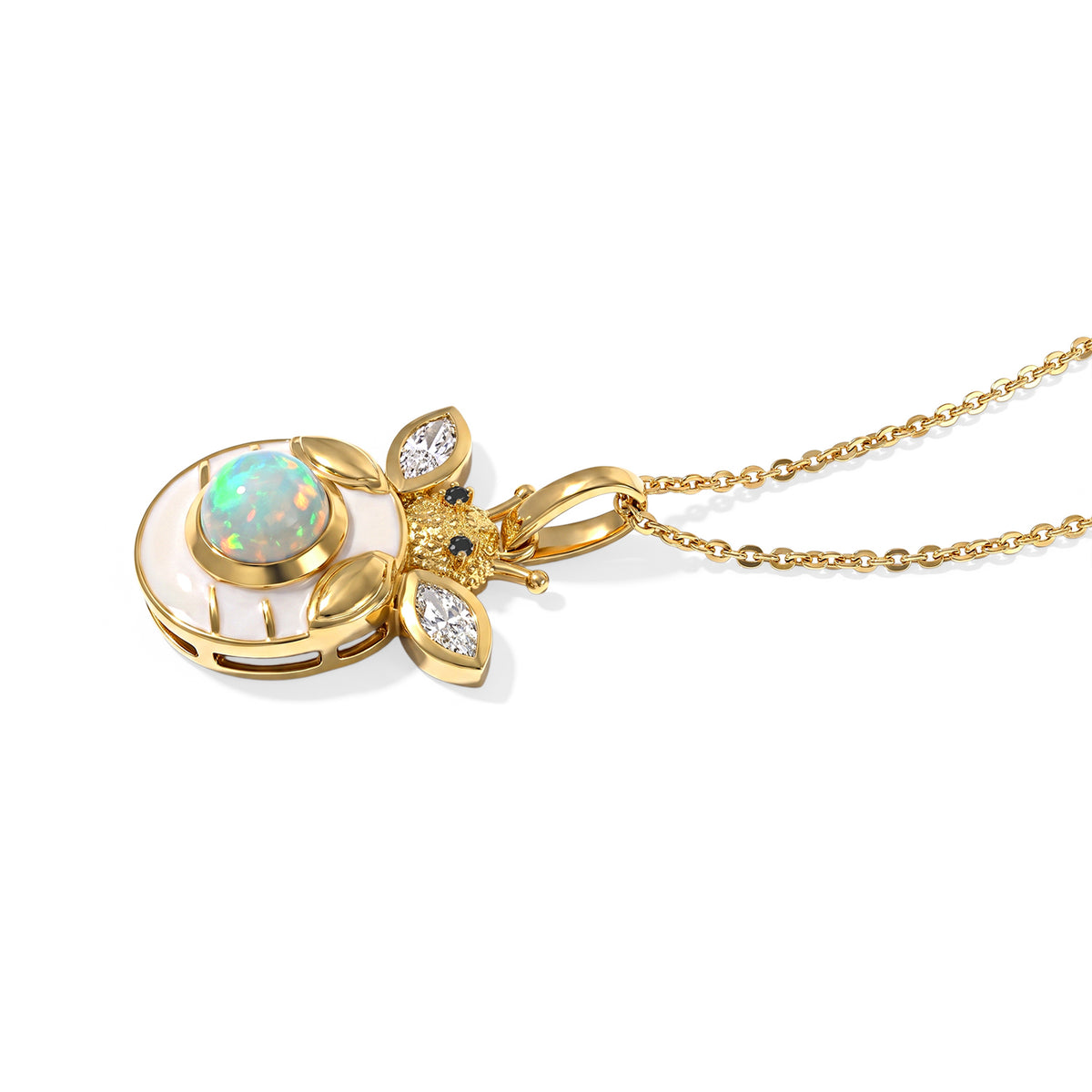 GP - AAA Ethiopian Opal, White Zircon, Black Spinel &amp; Blue Sapphire Pendant with Chain (Size 20) in Yellow Gold Plated Sterling Silver 1.00 Ct. 4539951 4