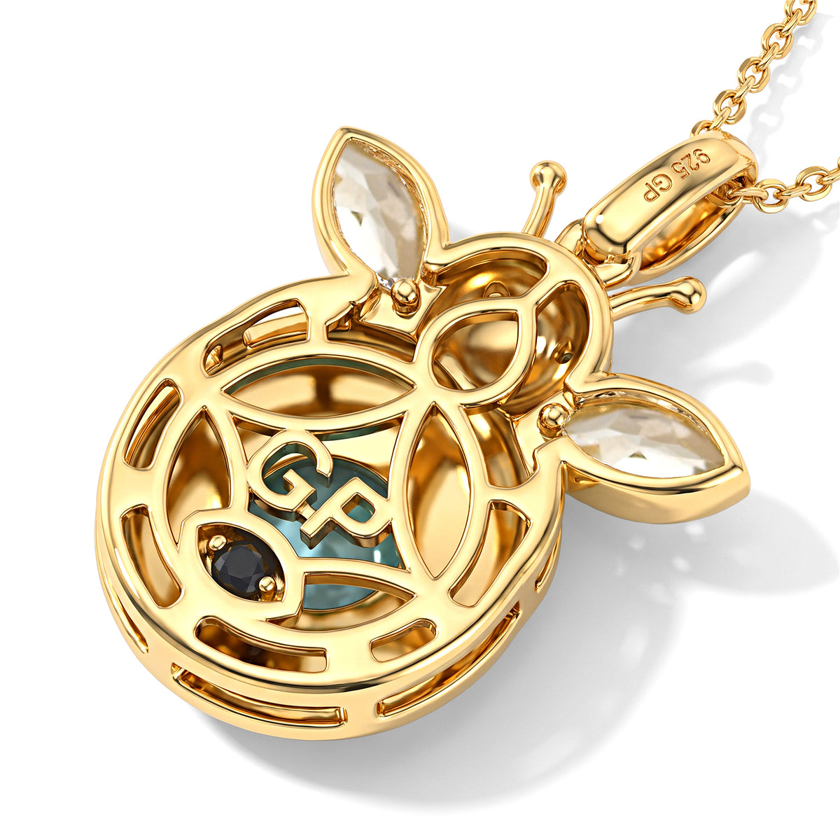 GP - AAA Ethiopian Opal, White Zircon, Black Spinel &amp; Blue Sapphire Pendant with Chain (Size 20) in Yellow Gold Plated Sterling Silver 1.00 Ct. 4539951 7