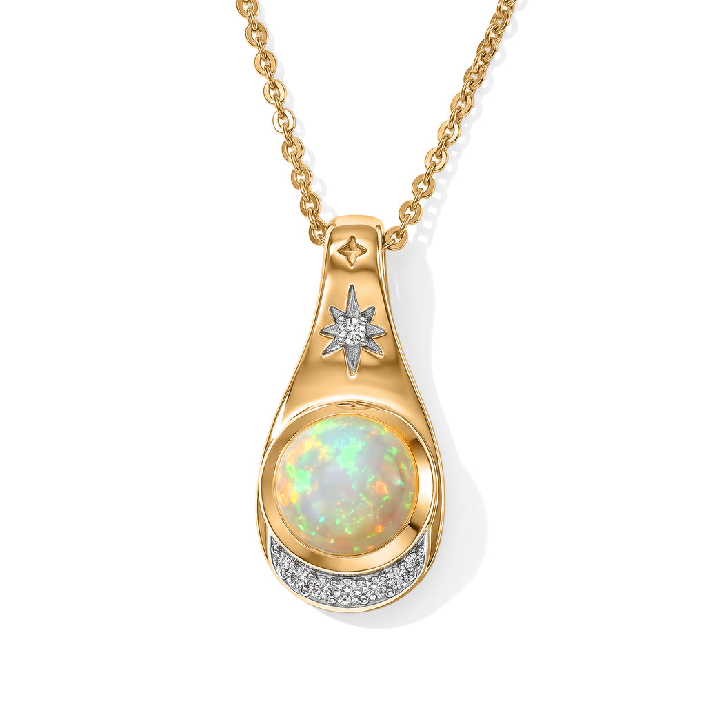 Ethiopian Opal,  Kanchanaburi Blue Sapphire,  White Zircon Pendant with Chain (Size 20)  Sterling Silver 0.11 ct  Silver Wt. 5.2 Gms  1.110  Ct._4539952