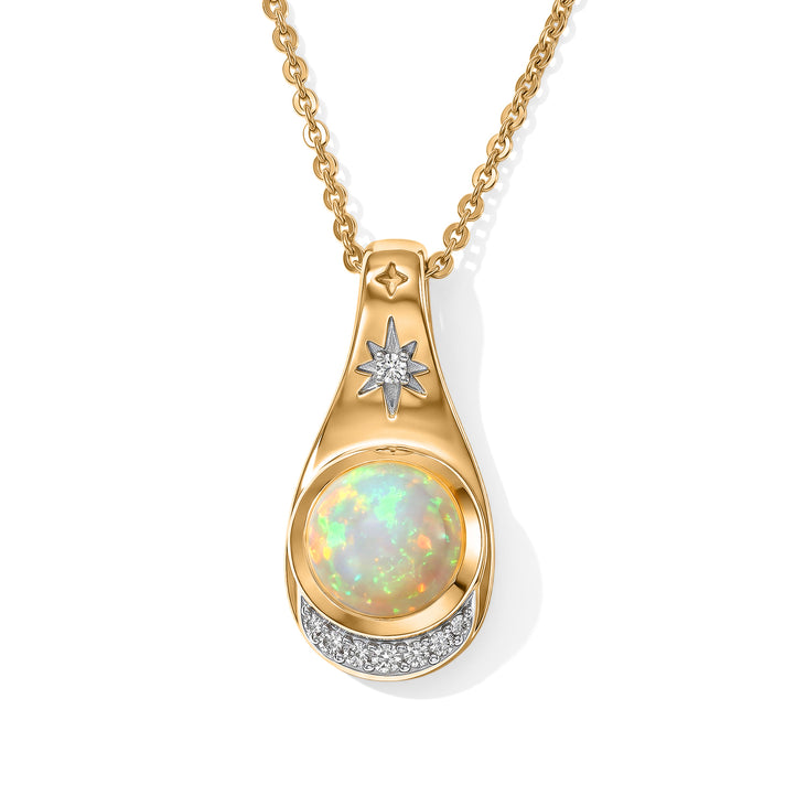 GP - AAA Ethiopian Opal, White Zircon &amp; Blue Sapphire Pendant with Chain (Size 20) in Yellow Gold Plated Sterling Silver 1.00 Ct. 4539952 1