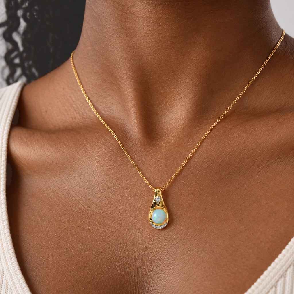 Ethiopian Opal,  Kanchanaburi Blue Sapphire,  White Zircon Pendant with Chain (Size 20)  Sterling Silver 0.11 ct  Silver Wt. 5.2 Gms  1.110  Ct._4539952_2
