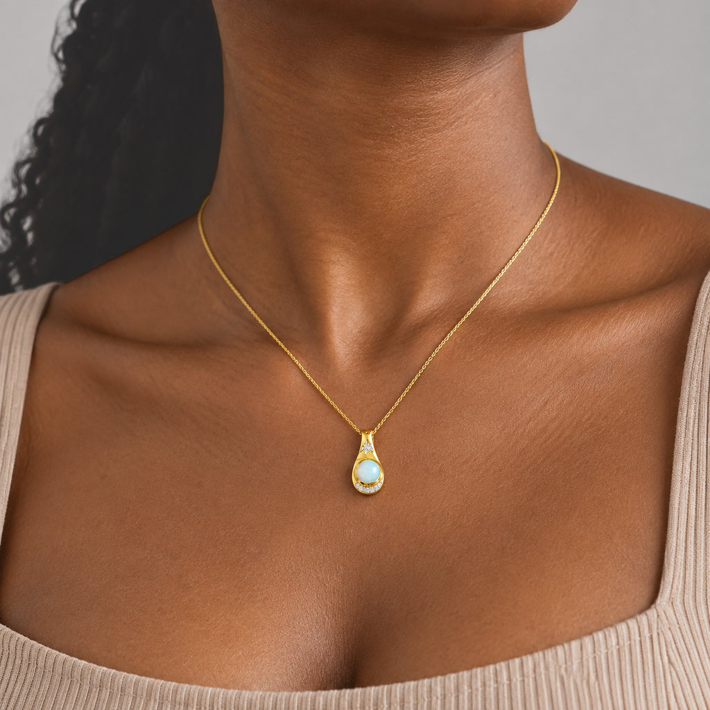 Ethiopian Opal,  Kanchanaburi Blue Sapphire,  White Zircon Pendant with Chain (Size 20)  Sterling Silver 0.11 ct  Silver Wt. 5.2 Gms  1.110  Ct._4539952_3