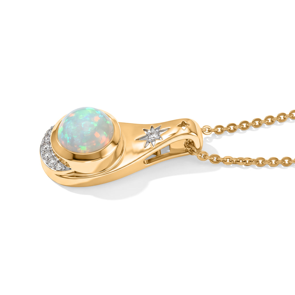 Ethiopian Opal,  Kanchanaburi Blue Sapphire,  White Zircon Pendant with Chain (Size 20)  Sterling Silver 0.11 ct  Silver Wt. 5.2 Gms  1.110  Ct._4539952_4
