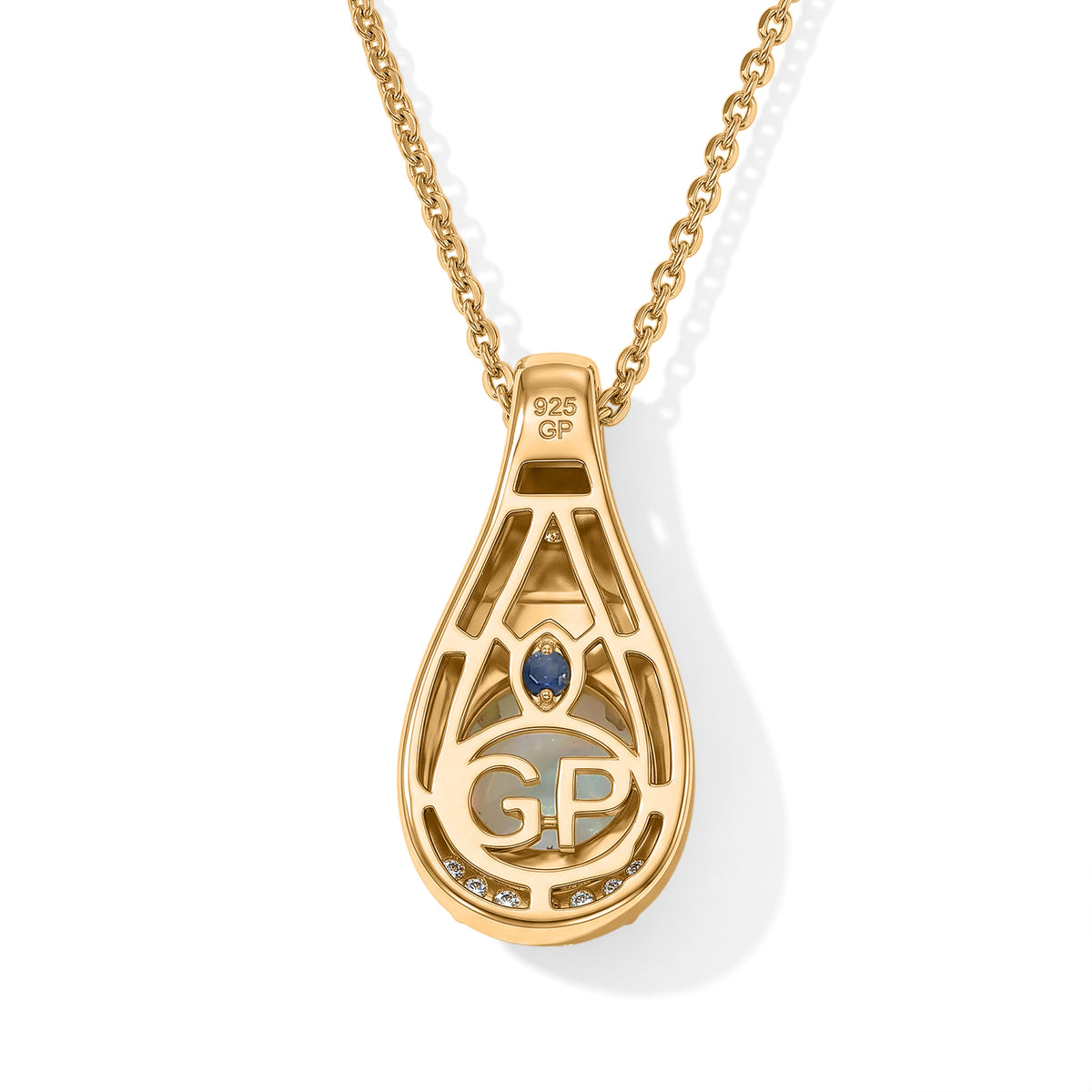 GP - AAA Ethiopian Opal, White Zircon &amp; Blue Sapphire Pendant with Chain (Size 20) in Yellow Gold Plated Sterling Silver 1.00 Ct. 4539952 5