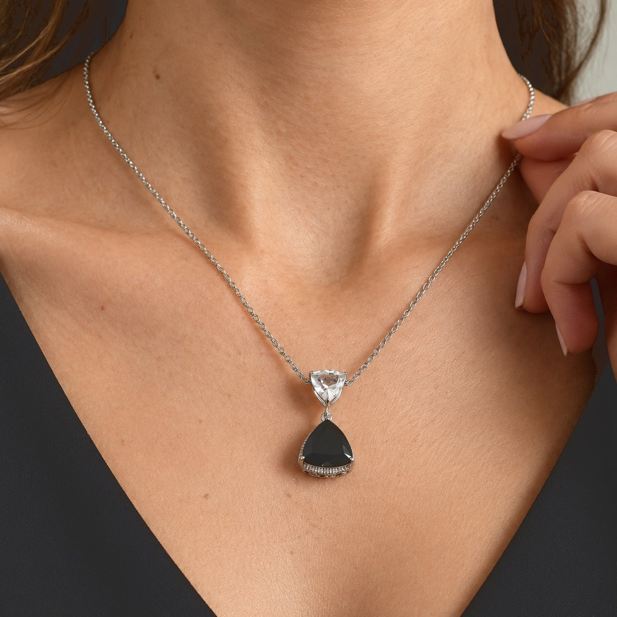 D'Joy - Black Spinel &amp; White Topaz Pendant in Platinum Overlay Sterling Silver with Chain (Size 20) 9.00 Ct. 4540373 1