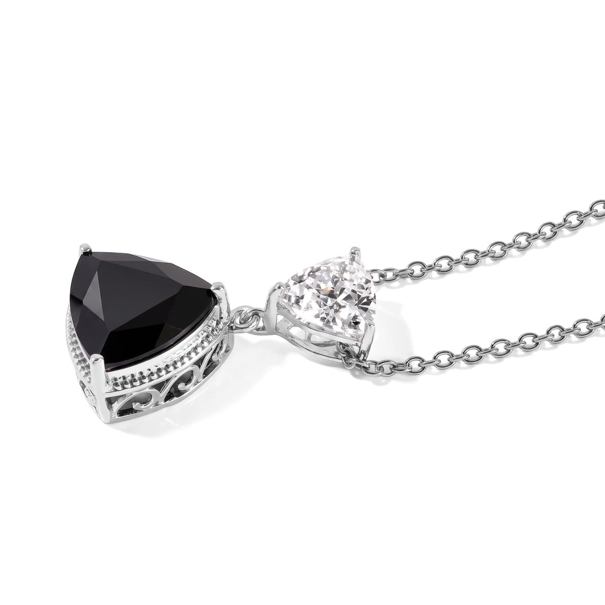 D'Joy - Black Spinel &amp; White Topaz Pendant in Platinum Overlay Sterling Silver with Chain (Size 20) 9.00 Ct. 4540373 3