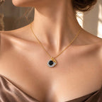 D'Joy - Black Spinel & White Zircon Sunburst Halo Pendant in Yellow Gold Plated Sterling Silver with Chain (Size 20) 4.10 Ct._4540374_1