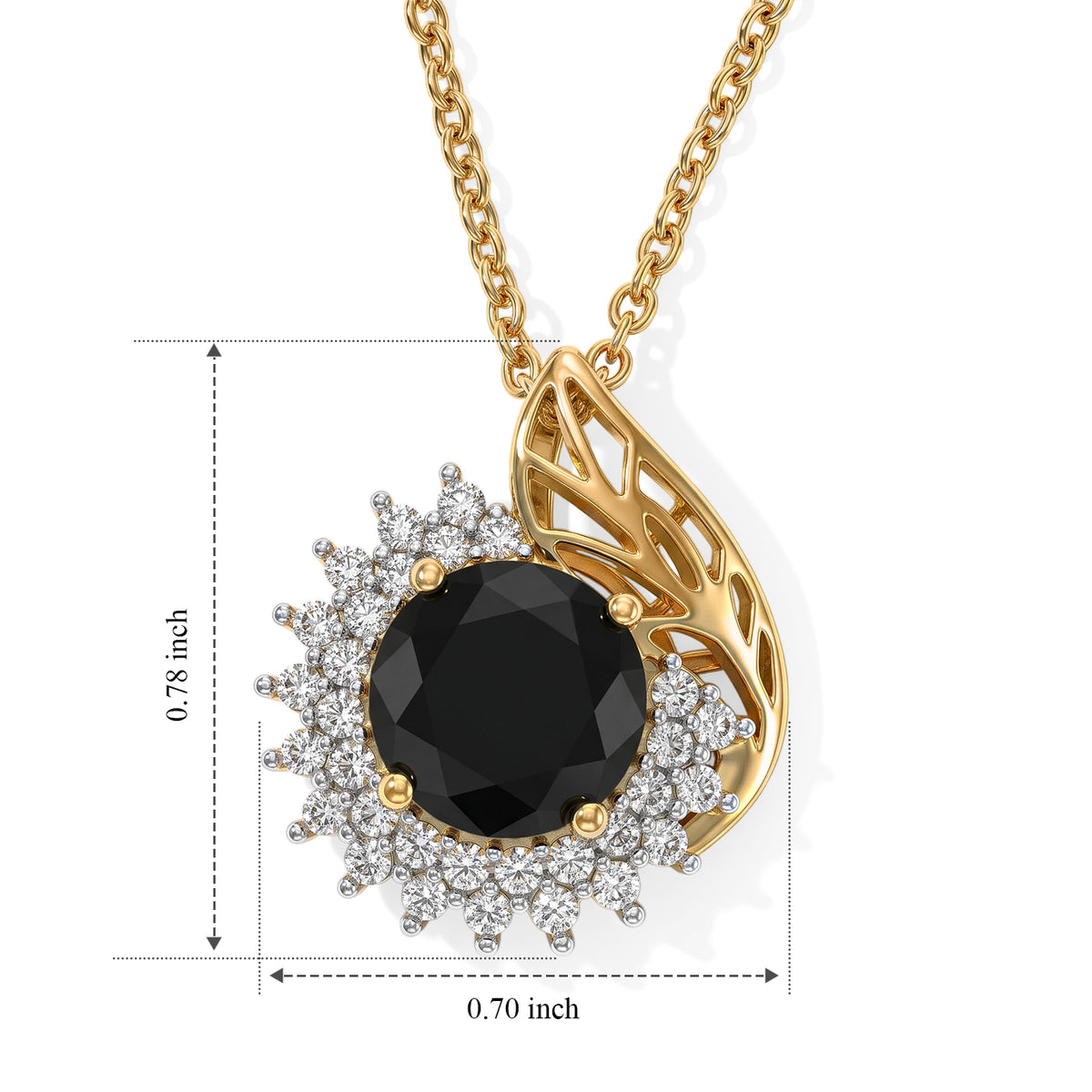 D'Joy - Black Spinel &amp; White Zircon Sunburst Halo Pendant in Yellow Gold Plated Sterling Silver with Chain (Size 20) 4.10 Ct. 4540374 5